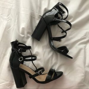 Black strapless block heels